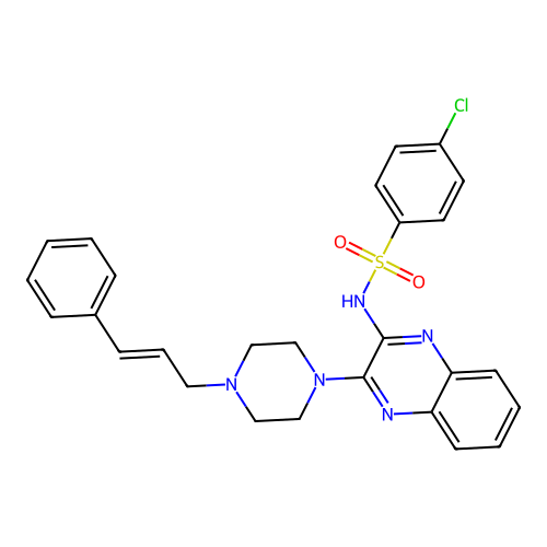 4-chloro-N-[3-(4-cinnamylpiperazin-1-yl)quinoxalin-2-yl]benzenesulfonamide structure