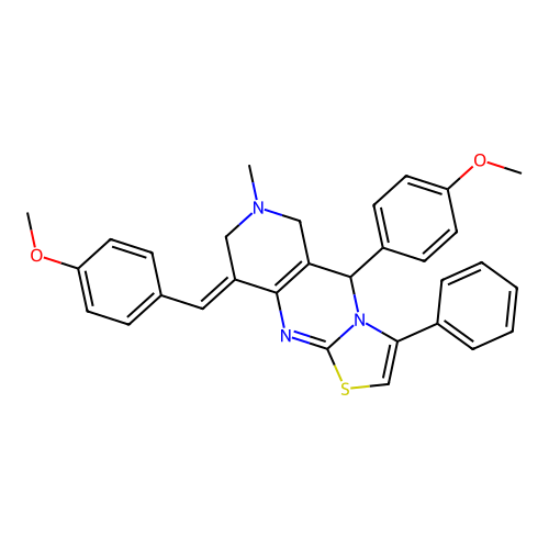 (9E)-9-(4-methoxybenzylidene)-5-(4-methoxyphenyl)-7-methyl-3-phenyl-6,7,8,9-tetrahydro-5H-pyrido[4,3-d][1,3]thiazolo[3,2-a]pyrimidine structure