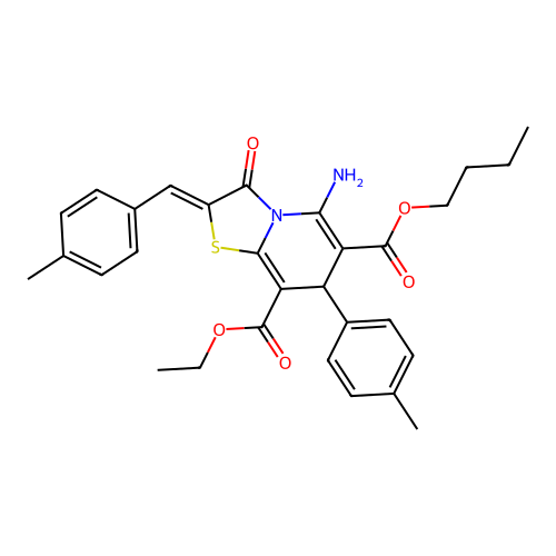 (Z)-6-butyl 8-ethyl 5-amino-2-(4-methylbenzylidene)-3-oxo-7-(p-tolyl)-3,7-dihydro-2H-thiazolo[3,2-a]pyridine-6,8-dicarboxylate structure