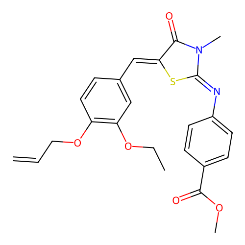 methyl 4-((E)-((Z)-5-(4-(allyloxy)-3-ethoxybenzylidene)-3-methyl-4-oxothiazolidin-2-ylidene)amino)benzoate structure