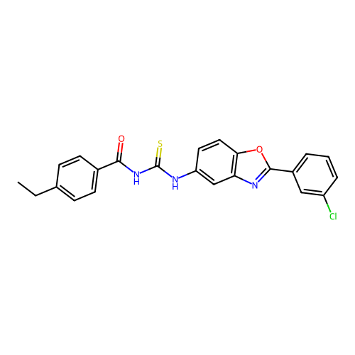 N-{[2-(3-chlorophenyl)-1,3-benzoxazol-5-yl]carbamothioyl}-4-ethylbenzamide structure