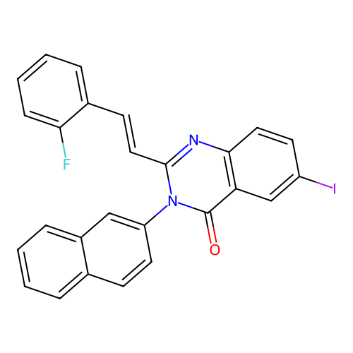 (E)-2-(2-fluorostyryl)-6-iodo-3-(naphthalen-2-yl)quinazolin-4(3H)-one structure