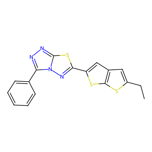 6-(5-ethylthieno[2,3-b]thiophen-2-yl)-3-phenyl[1,2,4]triazolo[3,4-b][1,3,4]thiadiazole structure