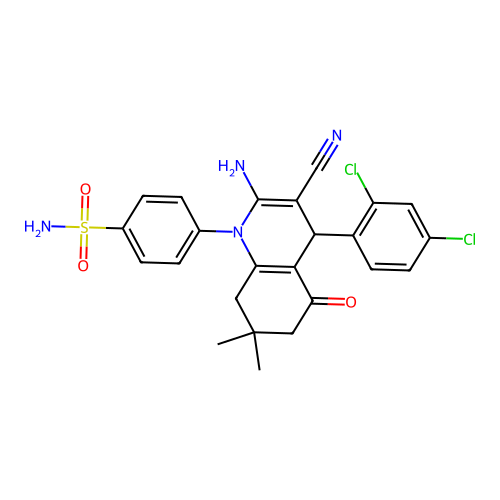 4-[2-amino-3-cyano-4-(2,4-dichlorophenyl)-7,7-dimethyl-5-oxo-5,6,7,8-tetrahydroquinolin-1(4H)-yl]benzenesulfonamide structure