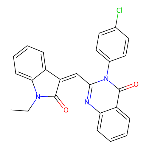 (Z)-3-(4-chlorophenyl)-2-((1-ethyl-2-oxoindolin-3-ylidene)methyl)quinazolin-4(3H)-one structure