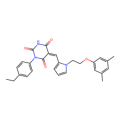 (5Z)-5-[[1-[2-(3,5-dimethylphenoxy)ethyl]pyrrol-2-yl]methylidene]-1-(4-ethylphenyl)-1,3-diazinane-2,4,6-trione structure