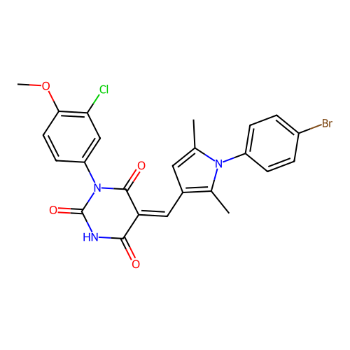 (5Z)-5-[[1-(4-bromophenyl)-2,5-dimethylpyrrol-3-yl]methylidene]-1-(3-chloro-4-methoxyphenyl)-1,3-diazinane-2,4,6-trione structure