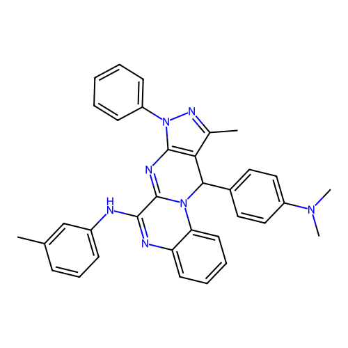 11-(4-(dimethylamino)phenyl)-10-methyl-8-phenyl-N-(m-tolyl)-8,11-dihydropyrazolo[3',4':4,5]pyrimido[1,2-a]quinoxalin-6-amine structure