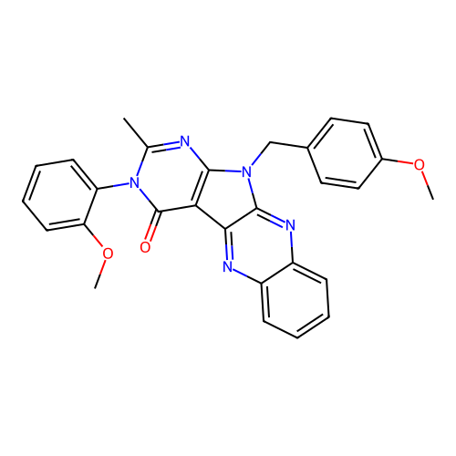 11-(4-methoxybenzyl)-3-(2-methoxyphenyl)-2-methyl-3H-pyrimido[5',4':4,5]pyrrolo[2,3-b]quinoxalin-4(11H)-one structure