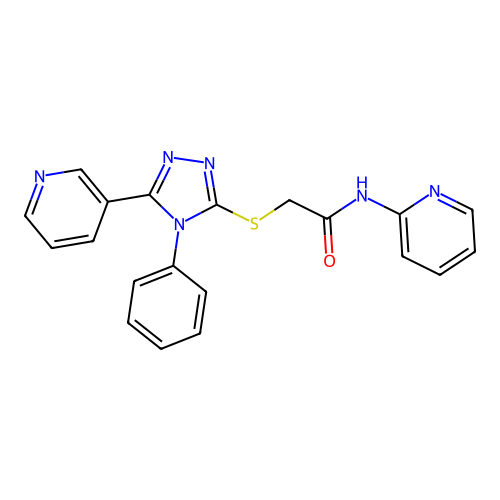 2-((4-phenyl-5-(pyridin-3-yl)-4H-1,2,4-triazol-3-yl)thio)-N-(pyridin-2-yl)acetamide structure
