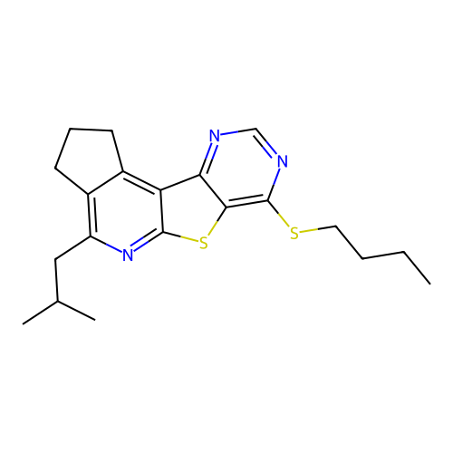 7-(butylsulfanyl)-4-(2-methylpropyl)-2,3-dihydro-1H-cyclopenta[4',5']pyrido[3',2':4,5]thieno[3,2-d]pyrimidine structure