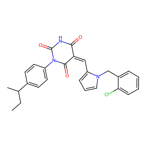 (5Z)-1-(4-butan-2-ylphenyl)-5-[[1-[(2-chlorophenyl)methyl]pyrrol-2-yl]methylidene]-1,3-diazinane-2,4,6-trione structure