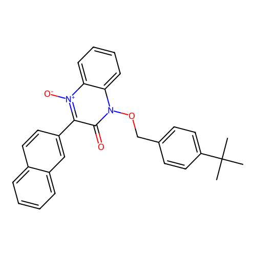 1-[(4-tert-butylbenzyl)oxy]-3-(naphthalen-2-yl)quinoxalin-2(1H)-one 4-oxide structure