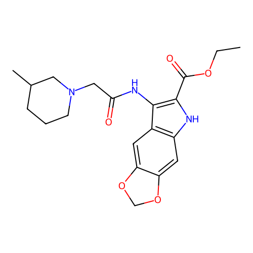 ethyl 7-(2-(3-methylpiperidin-1-yl)acetamido)-5H-[1,3]dioxolo[4,5-f]indole-6-carboxylate structure