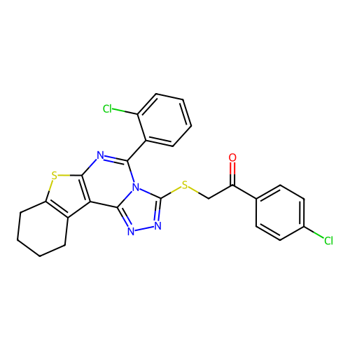 1-(4-chlorophenyl)-2-((5-(2-chlorophenyl)-8,9,10,11-tetrahydrobenzo[4,5]thieno[3,2-e][1,2,4]triazolo[4,3-c]pyrimidin-3-yl)thio)ethanone structure