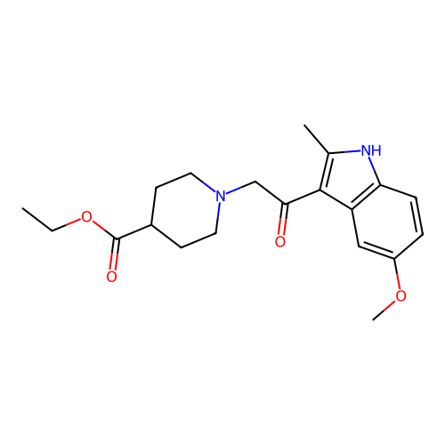 ethyl 1-[2-(5-methoxy-2-methyl-1H-indol-3-yl)-2-oxoethyl]piperidine-4-carboxylate structure