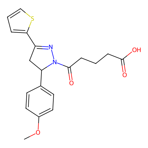 5-[3-(4-methoxyphenyl)-5-thiophen-2-yl-3,4-dihydropyrazol-2-yl]-5-oxopentanoic acid structure