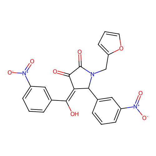 (4E)-1-(furan-2-ylmethyl)-4-[hydroxy(3-nitrophenyl)methylidene]-5-(3-nitrophenyl)pyrrolidine-2,3-dione structure