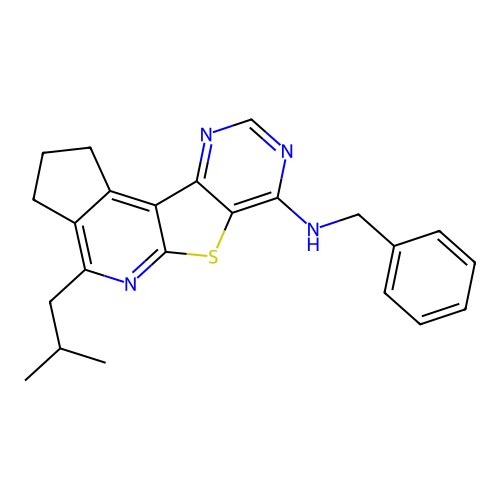 N-benzyl-4-(2-methylpropyl)-2,3-dihydro-1H-cyclopenta[4',5']pyrido[3',2':4,5]thieno[3,2-d]pyrimidin-7-amine structure