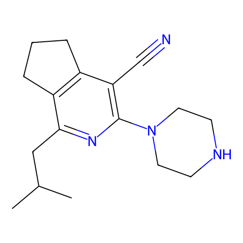 1-(2-methylpropyl)-3-piperazin-1-yl-6,7-dihydro-5H-cyclopenta[c]pyridine-4-carbonitrile structure