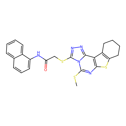 2-((5-(methylthio)-8,9,10,11-tetrahydrobenzo[4,5]thieno[3,2-e][1,2,4]triazolo[4,3-c]pyrimidin-3-yl)thio)-N-(naphthalen-1-yl)acetamide structure