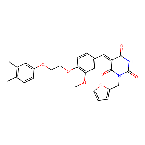 (5Z)-5-[[4-[2-(3,4-dimethylphenoxy)ethoxy]-3-methoxyphenyl]methylidene]-1-(furan-2-ylmethyl)-1,3-diazinane-2,4,6-trione structure