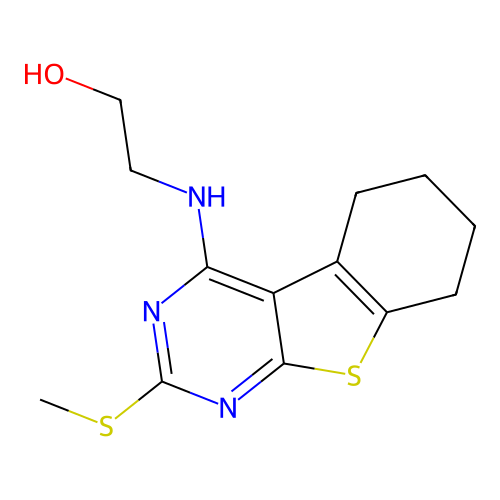 2-((2-(methylthio)-5,6,7,8-tetrahydrobenzo[4,5]thieno[2,3-d]pyrimidin-4-yl)amino)ethanol structure