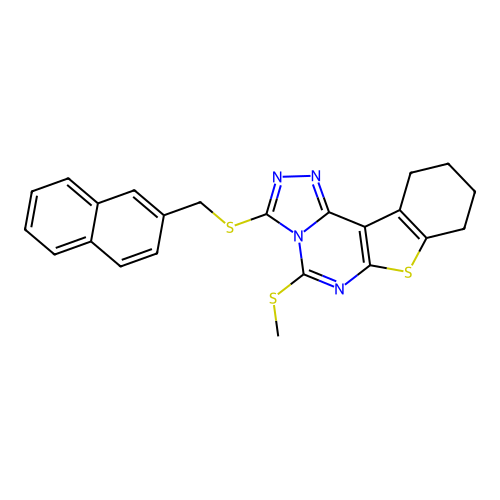 5-(methylsulfanyl)-3-[(naphthalen-2-ylmethyl)sulfanyl]-8,9,10,11-tetrahydro[1]benzothieno[3,2-e][1,2,4]triazolo[4,3-c]pyrimidine structure