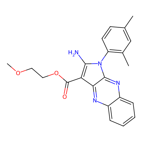 2-methoxyethyl 2-amino-1-(2,4-dimethylphenyl)-1H-pyrrolo[2,3-b]quinoxaline-3-carboxylate structure