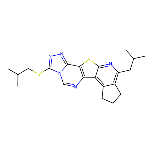 10-isobutyl-3-((2-methylallyl)thio)-8,9-dihydro-7H-cyclopenta[4',5']pyrido[3',2':4,5]thieno[2,3-e][1,2,4]triazolo[4,3-c]pyrimidine structure