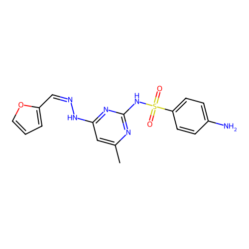 (Z)-4-amino-N-(4-(2-(furan-2-ylmethylene)hydrazinyl)-6-methylpyrimidin-2-yl)benzenesulfonamide structure