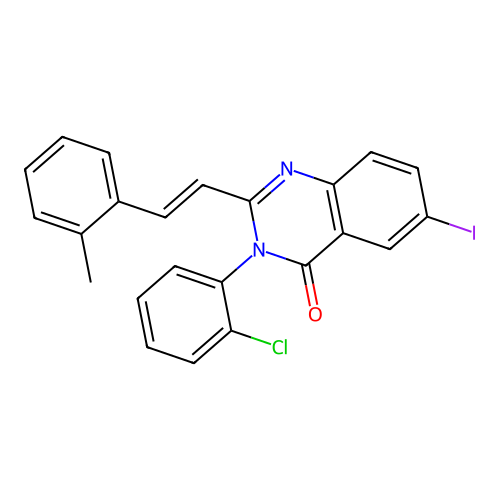 (E)-3-(2-chlorophenyl)-6-iodo-2-(2-methylstyryl)quinazolin-4(3H)-one structure