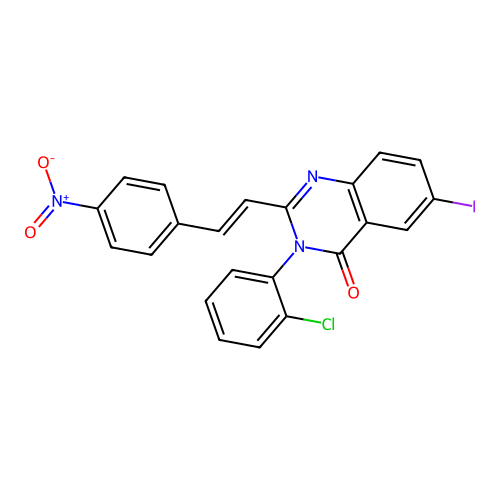 (E)-3-(2-chlorophenyl)-6-iodo-2-(4-nitrostyryl)quinazolin-4(3H)-one structure