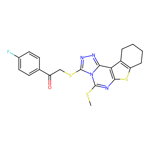 1-(4-fluorophenyl)-2-((5-(methylthio)-8,9,10,11-tetrahydrobenzo[4,5]thieno[3,2-e][1,2,4]triazolo[4,3-c]pyrimidin-3-yl)thio)ethanone structure