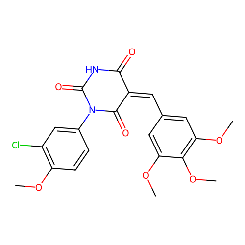 (5Z)-1-(3-chloro-4-methoxyphenyl)-5-(3,4,5-trimethoxybenzylidene)pyrimidine-2,4,6(1H,3H,5H)-trione structure