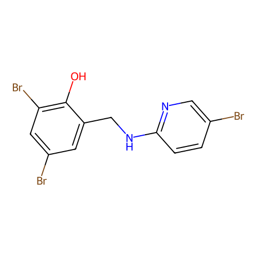 2,4-Dibromo-6-(((5-bromopyridin-2-yl)amino)methyl)phenol structure