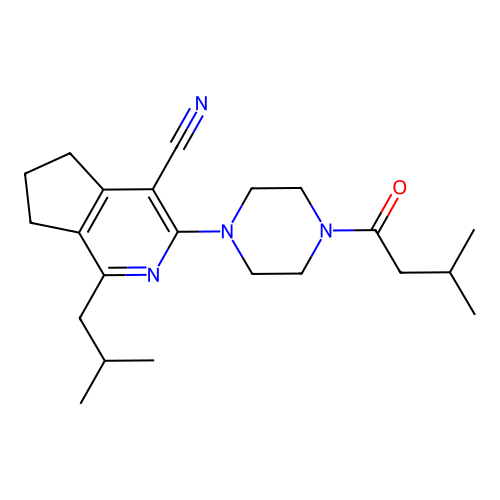3-[4-(3-methylbutanoyl)piperazin-1-yl]-1-(2-methylpropyl)-6,7-dihydro-5H-cyclopenta[c]pyridine-4-carbonitrile structure