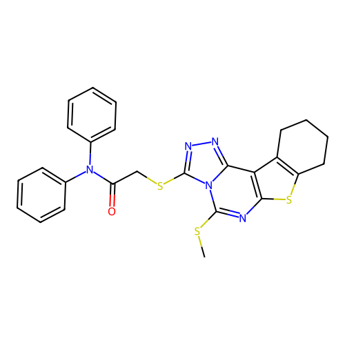 2-((5-(methylthio)-8,9,10,11-tetrahydrobenzo[4,5]thieno[3,2-e][1,2,4]triazolo[4,3-c]pyrimidin-3-yl)thio)-N,N-diphenylacetamide structure