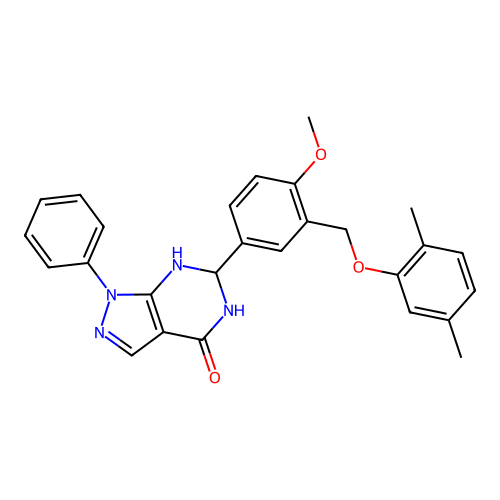 6-(3-((2,5-dimethylphenoxy)methyl)-4-methoxyphenyl)-1-phenyl-6,7-dihydro-1H-pyrazolo[3,4-d]pyrimidin-4(5H)-one structure