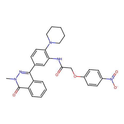 N-(5-(3-methyl-4-oxo-3,4-dihydrophthalazin-1-yl)-2-(piperidin-1-yl)phenyl)-2-(4-nitrophenoxy)acetamide structure