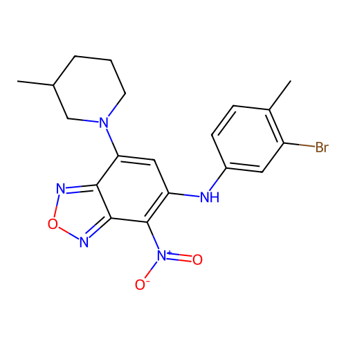 N-(3-bromo-4-methylphenyl)-7-(3-methylpiperidin-1-yl)-4-nitro-2,1,3-benzoxadiazol-5-amine structure