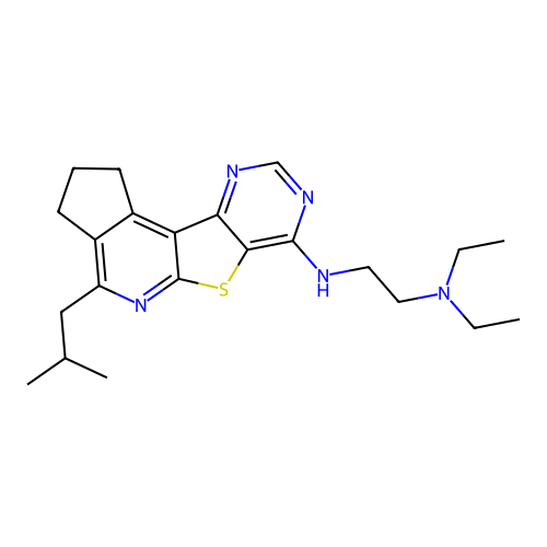 N,N-diethyl-N'-[4-(2-methylpropyl)-2,3-dihydro-1H-cyclopenta[4',5']pyrido[3',2':4,5]thieno[3,2-d]pyrimidin-7-yl]ethane-1,2-diamine structure