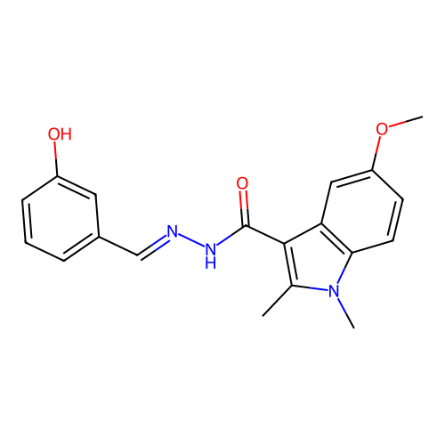 N'-(3-hydroxybenzylidene)-5-methoxy-1,2-dimethyl-1H-indole-3-carbohydrazide structure