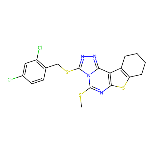 3-((2,4-dichlorobenzyl)thio)-5-(methylthio)-8,9,10,11-tetrahydrobenzo[4,5]thieno[3,2-e][1,2,4]triazolo[4,3-c]pyrimidine structure