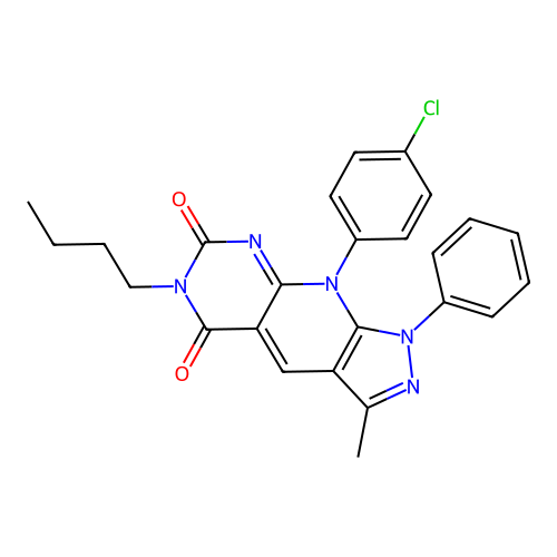 6-butyl-9-(4-chlorophenyl)-3-methyl-1-phenyl-1H-pyrazolo[4',3':5,6]pyrido[2,3-d]pyrimidine-5,7(6H,9H)-dione structure