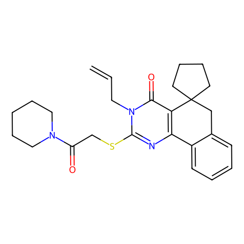3-allyl-2-((2-oxo-2-(piperidin-1-yl)ethyl)thio)-3H-spiro[benzo[h]quinazoline-5,1'-cyclopentan]-4(6H)-one structure