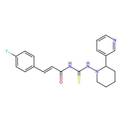 (2E)-3-(4-fluorophenyl)-N-{[2-(pyridin-3-yl)piperidin-1-yl]carbamothioyl}prop-2-enamide structure