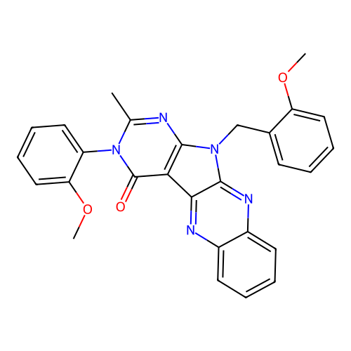 11-(2-methoxybenzyl)-3-(2-methoxyphenyl)-2-methyl-3H-pyrimido[5',4':4,5]pyrrolo[2,3-b]quinoxalin-4(11H)-one structure