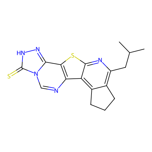 10-(2-methylpropyl)-8,9-dihydro-7H-cyclopenta[4',5']pyrido[3',2':4,5]thieno[2,3-e][1,2,4]triazolo[4,3-c]pyrimidine-3-thiol structure