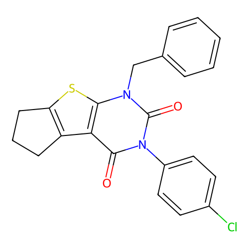 1-benzyl-3-(4-chlorophenyl)-1,5,6,7-tetrahydro-2H-cyclopenta[4,5]thieno[2,3-d]pyrimidine-2,4(3H)-dione structure